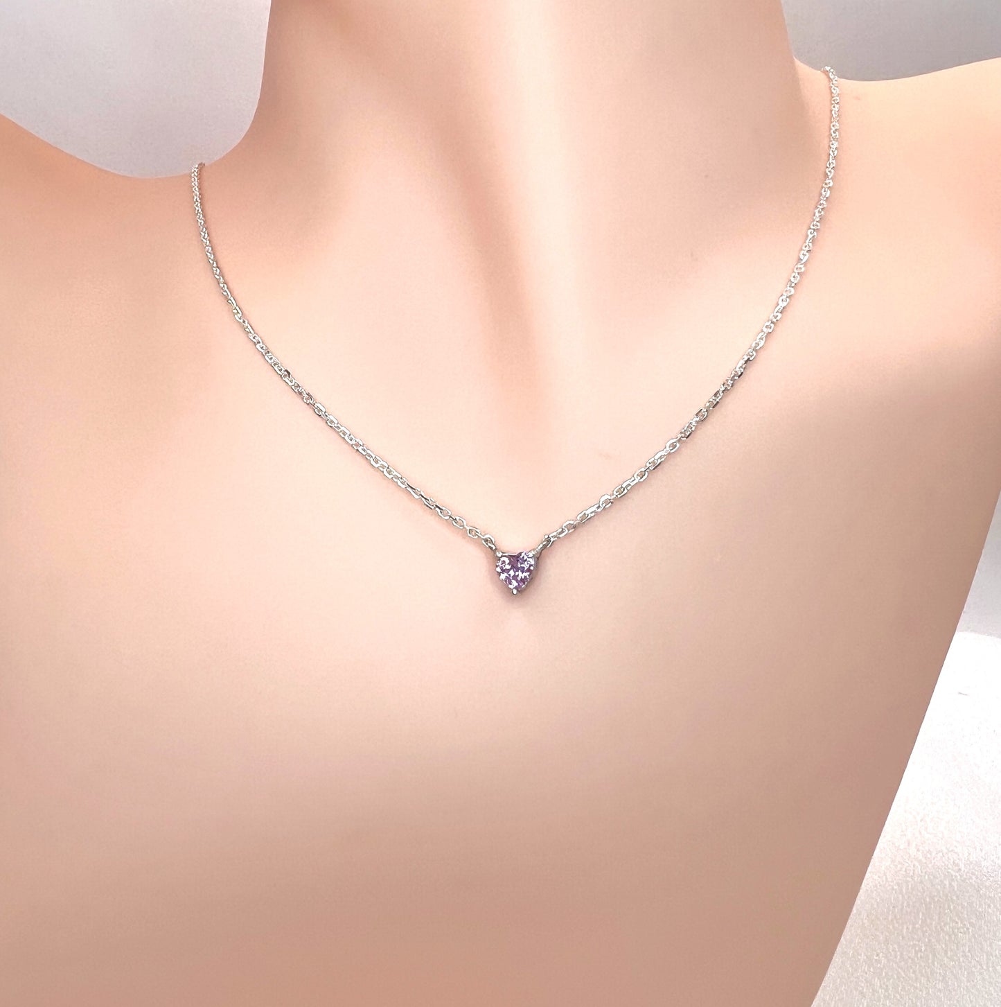 Solid 14K Gold Heart Birthstone Necklace, 925 Sterling Silver 4mm Small Dainty Love Charm Pendant, Personalized Birthday Gift for Her