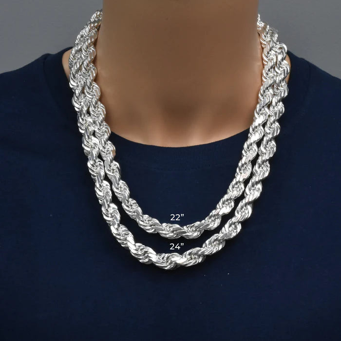 Solid 925 Sterling Silver Diamond Cut Rope Chain, High Polish Twisted Braid Necklace for Men & Women, Premium Silver Rope Chain Necklace