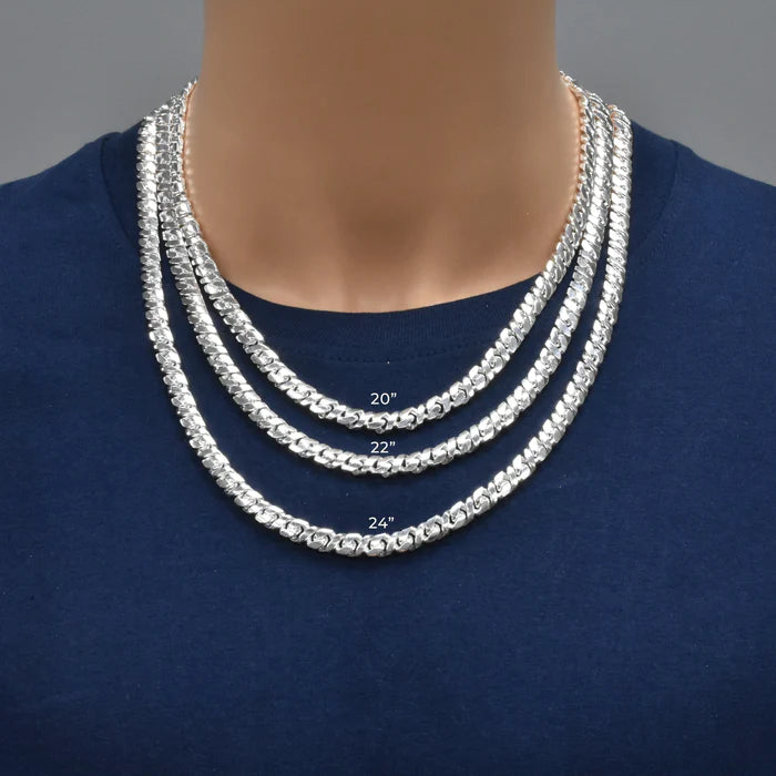 Solid 925 Sterling Silver Dollar Sign Curb Chain, Textured Flat Money Motif Link Necklace for Men & Women Custom Length Hip Hop Fine Jewelry