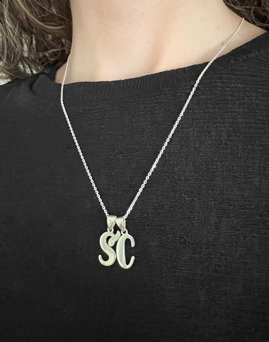 Funky Freshwave Initial Necklace - Cursive Script Style -  Handcrafted with 925 Sterling Silver - Everyday Wear - Nickel Free & Anti-Tarnish