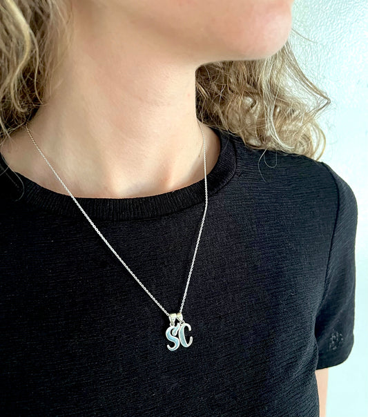 Funky Freshwave Initial Necklace - Cursive Script Style -  Handcrafted with 925 Sterling Silver - Everyday Wear - Nickel Free & Anti-Tarnish