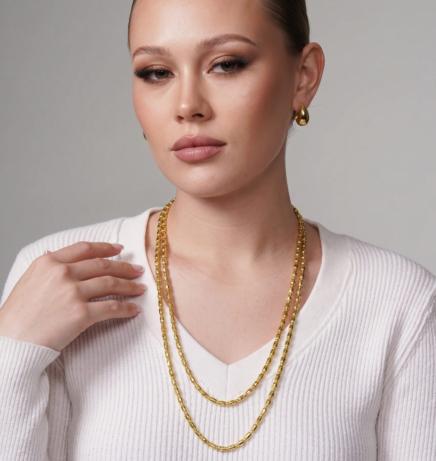 Solid 925 Sterling Silver Barrel Bead Crystal Chain, 14K Gold Plated Diamond Cut Disco Ball Necklace, Highly Reflective Faceted Link Jewelry