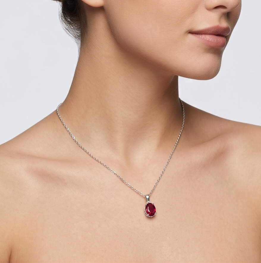 Solid 14K Gold Oval Birthstone Necklace, 925 Sterling Silver 7mm Grain Fancy Beaded Charm Pendant, Personalized Real Gold Birthday Gift for Her Stackable