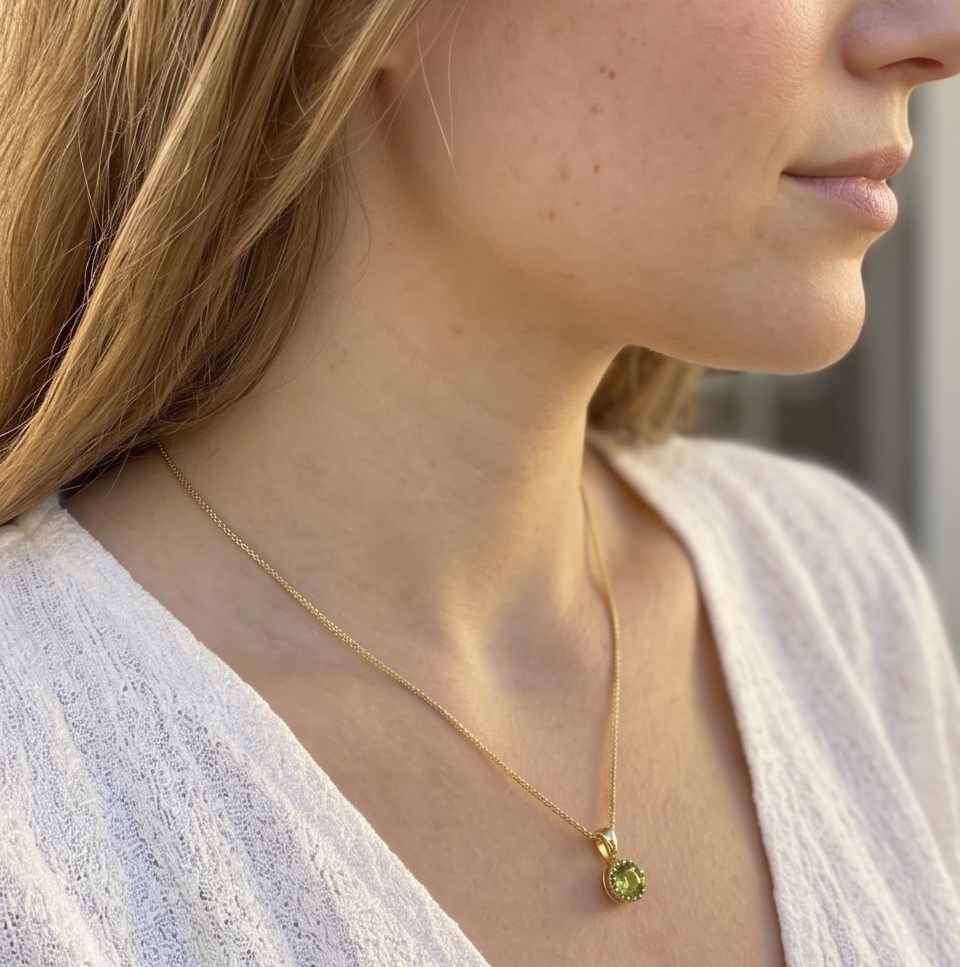 Solid 14K Gold Birthstone Pendant, 5mm Small Dainty Round Milgrain Beaded Charm for Women, Personalized Real Gold Birthday Gift for Her Stackable