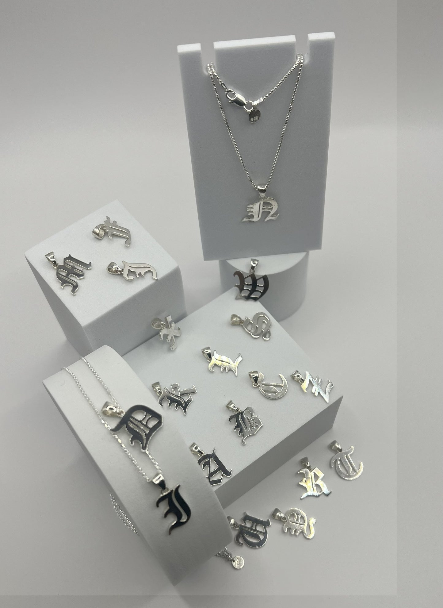 Gothic Old English Script Initial Necklace - Everyday Jewelry - Sanded Finish - All Day Wear - Nickel Free & Anti-Tarnish