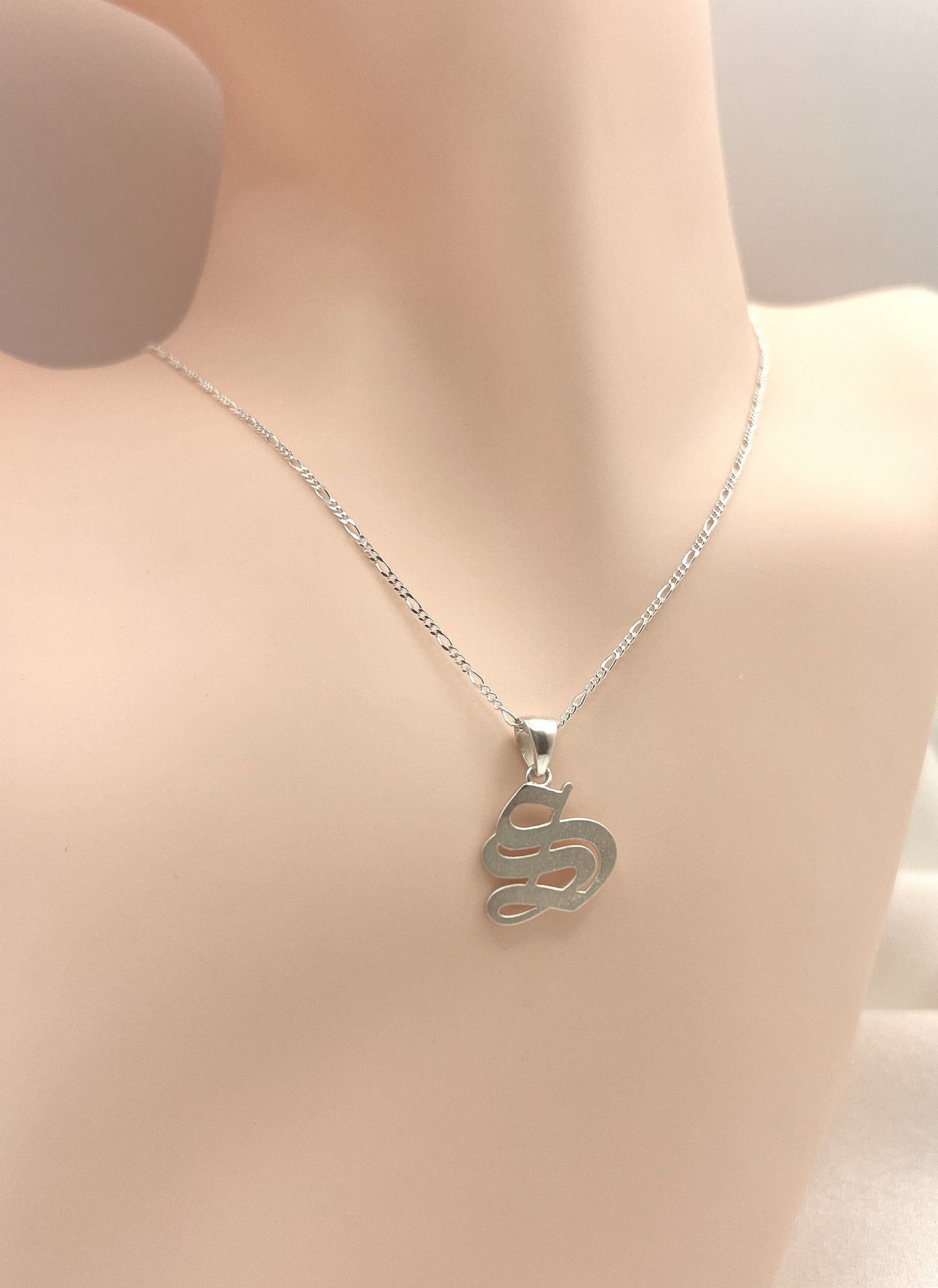 Gothic Old English Script Initial Necklace - Everyday Jewelry - Sanded Finish - All Day Wear - Nickel Free & Anti-Tarnish