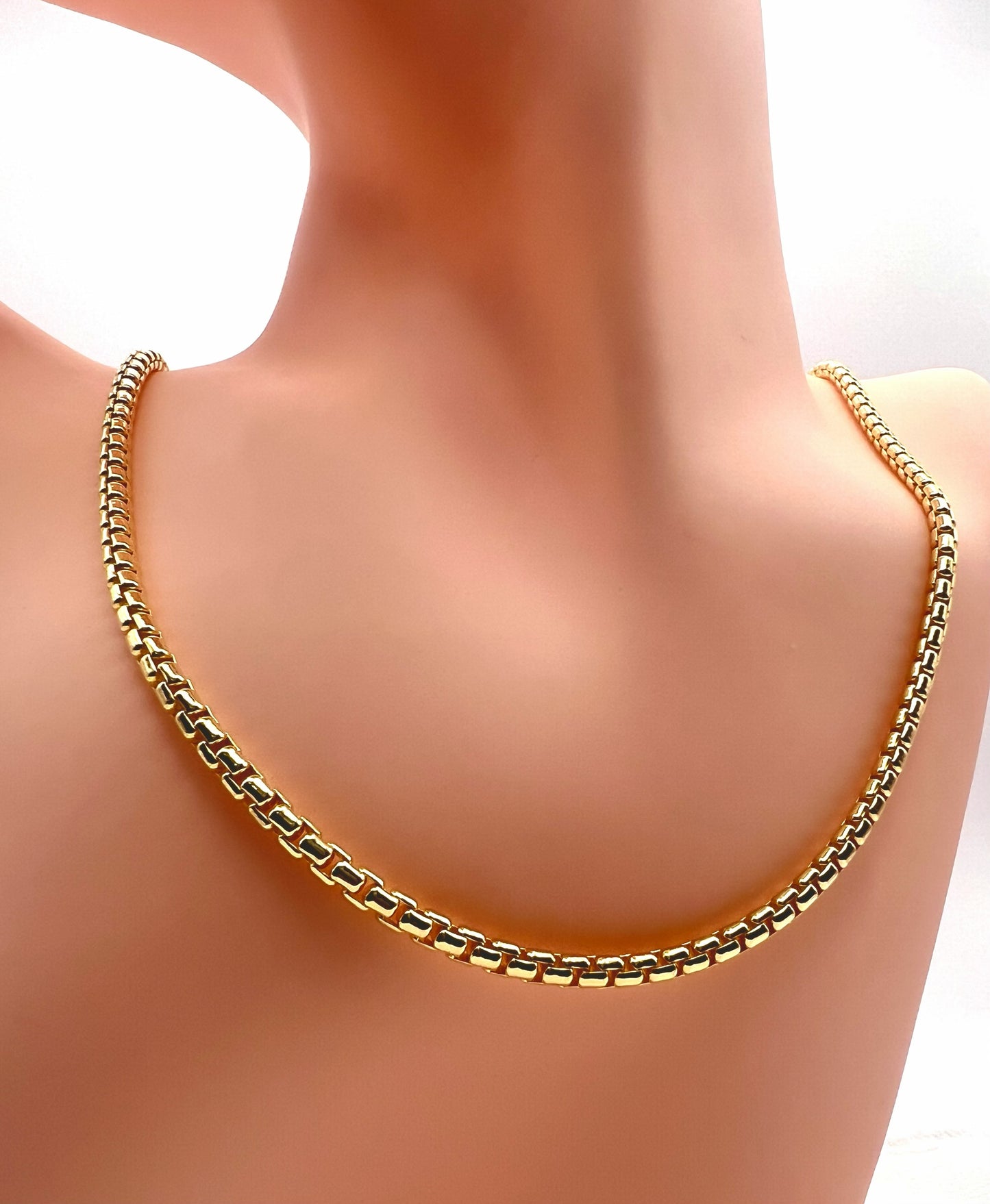 Solid 925 Sterling Silver Round Box Chain, 14K Gold Plated Rounded Venetian Link Necklace for Men & Women, Premium Pendant Chain 1.7mm to 3.3mm