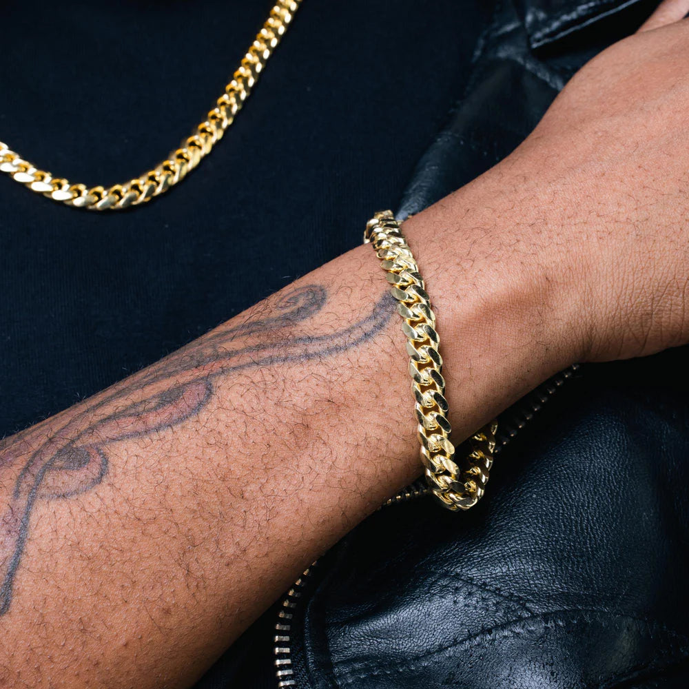 Solid 925 Sterling Silver Miami Cuban Bracelet, 14K Gold Plated Heavy Curb Link Wristband, Box Lock Thick Bracelet Contemporary Fine Jewelry