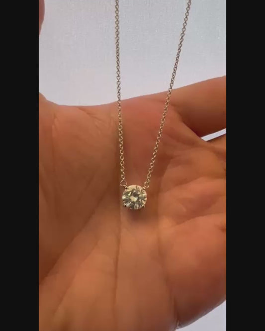 Round Moissanite Diamond Necklace - 925 Sterling Silver DC Cable Chain - GRA Certified - Nickel Free & Anti-Tarnish
