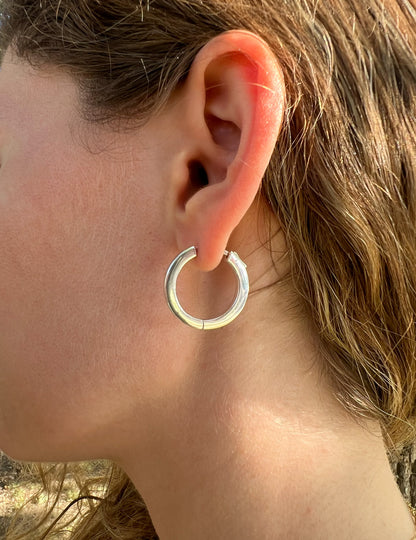 Solid 925 Sterling Silver Round Tube Hoop Earrings, Thick Silver Hoop Earrings, Premium Rhodium Plated Small to Medium Smooth Circular Hoops