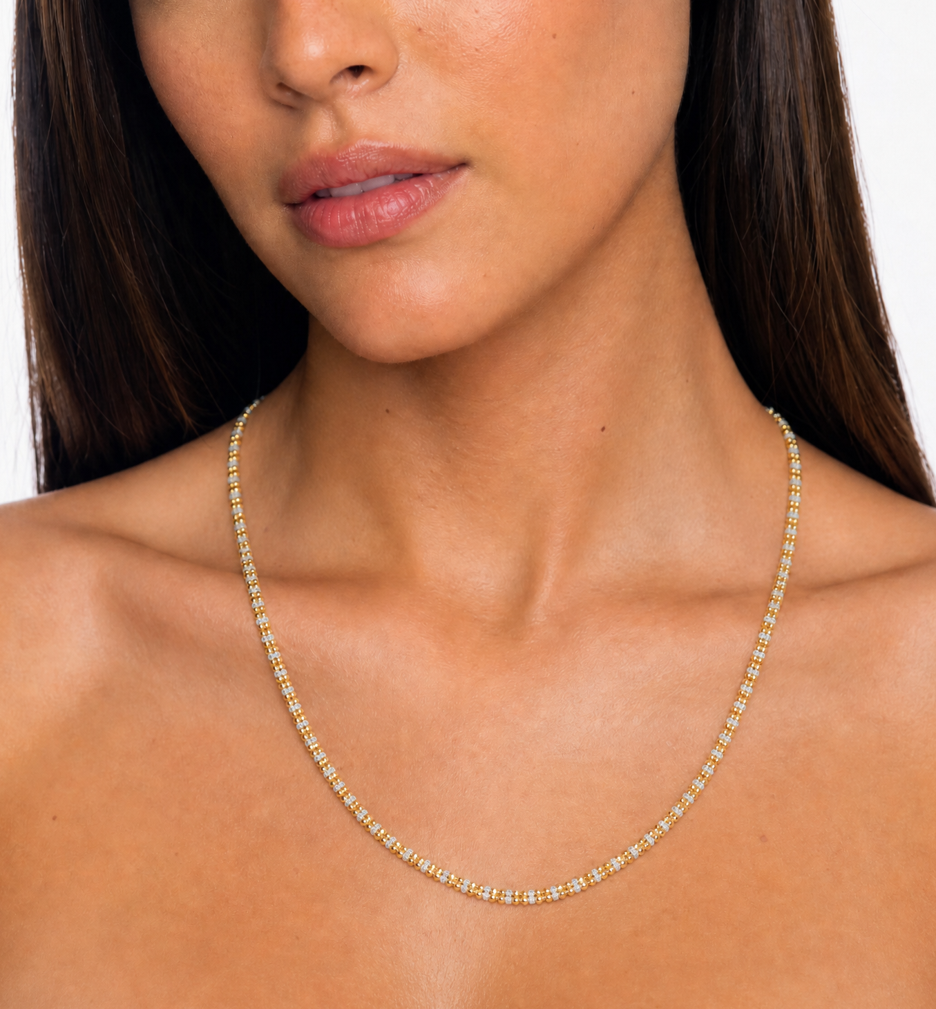 Solid 925 Sterling Silver Four Sided Ice Chain, 3.6mm Two Tone Gold Plated Bling Necklace, Diamond Cut Textured Matrix Chain for Men & Women