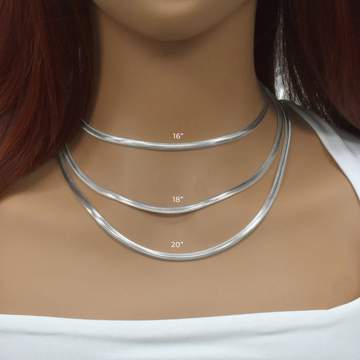 925 Sterling Silver Herringbone Style Snake Necklace, Flexible Ribbon Chain, High Polish Serpentine Necklace, Flexible Brazilian Link Chain