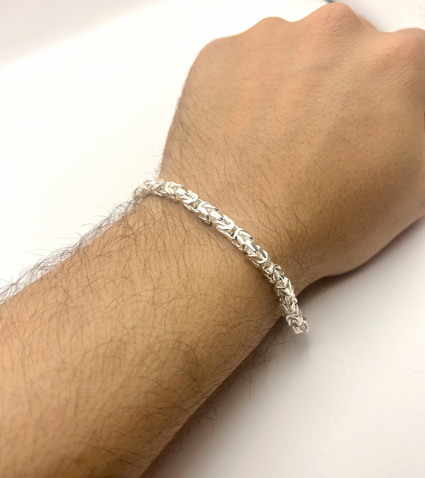 Solid 925 Sterling Silver Square Byzantine Chain, Four Sided Box Woven Kings Braid Necklace for Men & Women Semi Solid Heavy Boxy Link Chain