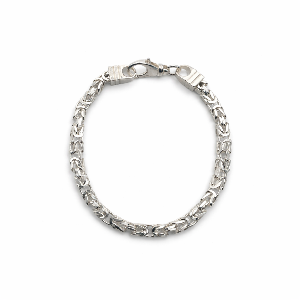 Solid 925 Sterling Silver Square Byzantine Chain, Four Sided Box Woven Kings Braid Necklace for Men & Women Semi Solid Heavy Boxy Link Chain