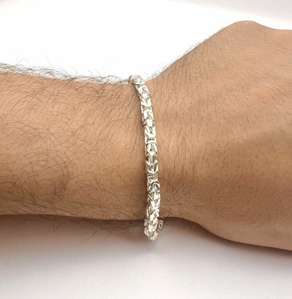 Solid 925 Sterling Silver Square Byzantine Chain, Four Sided Box Woven Kings Braid Necklace for Men & Women Semi Solid Heavy Boxy Link Chain