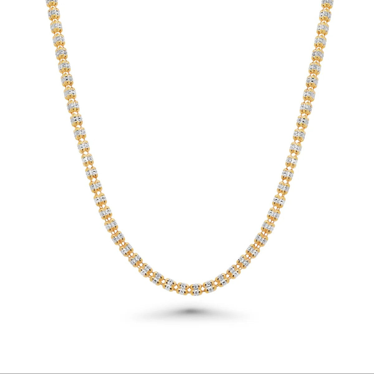 Solid 925 Sterling Silver Three Sided Ice Chain, Two Tone Gold & Rhodium Plated Bling Necklace for Men and Women Reversible Silver Ice Chain