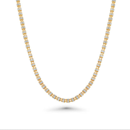 Solid 925 Sterling Silver Three Sided Ice Chain, Two Tone Gold & Rhodium Plated Bling Necklace for Men and Women Reversible Silver Ice Chain
