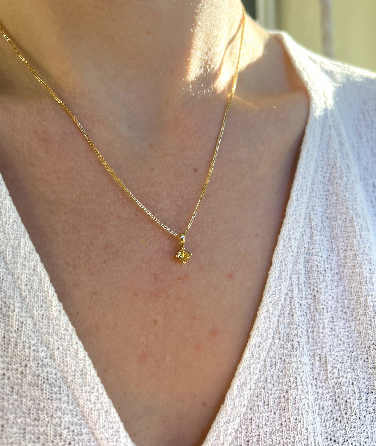 Solid 14K Gold Birthstone Necklace, 4mm Small Dainty Round Crystal Charm Pendant for Women, Personalized Real Gold Birthday Gift for Her