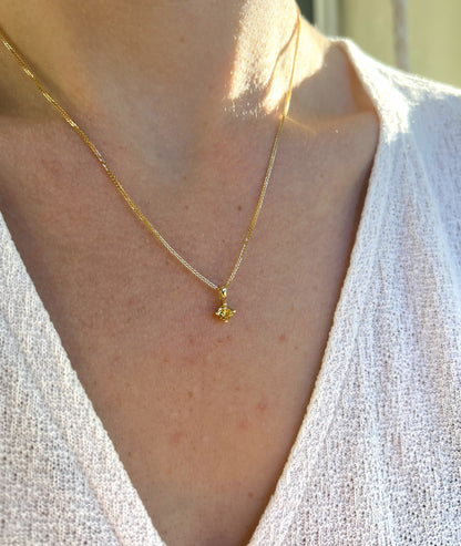 Solid 14K Gold Birthstone Necklace, 4mm Small Dainty Round Crystal Charm Pendant for Women, Personalized Real Gold Birthday Gift for Her