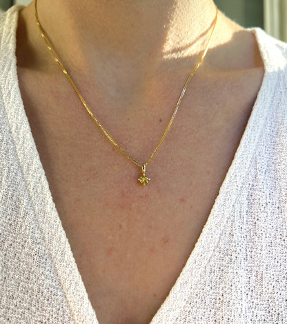 Solid 14K Gold Birthstone Necklace, 4mm Small Dainty Round Crystal Charm Pendant for Women, Personalized Real Gold Birthday Gift for Her