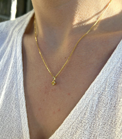 Solid 14K Gold Birthstone Necklace, 4mm Small Dainty Round Crystal Charm Pendant for Women, Personalized Real Gold Birthday Gift for Her