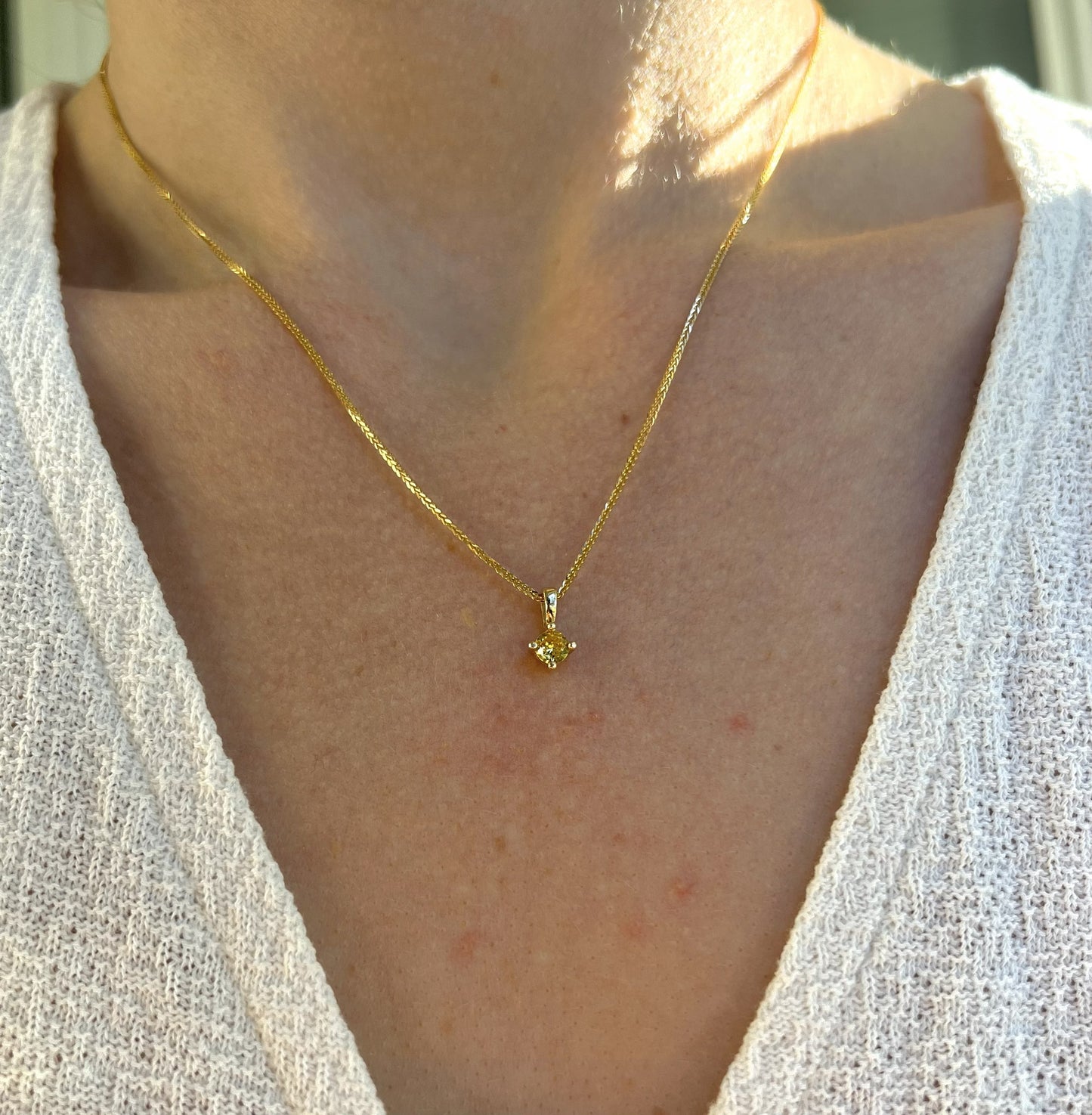 Solid 14K Gold Birthstone Necklace, 4mm Small Dainty Round Crystal Charm Pendant for Women, Personalized Real Gold Birthday Gift for Her