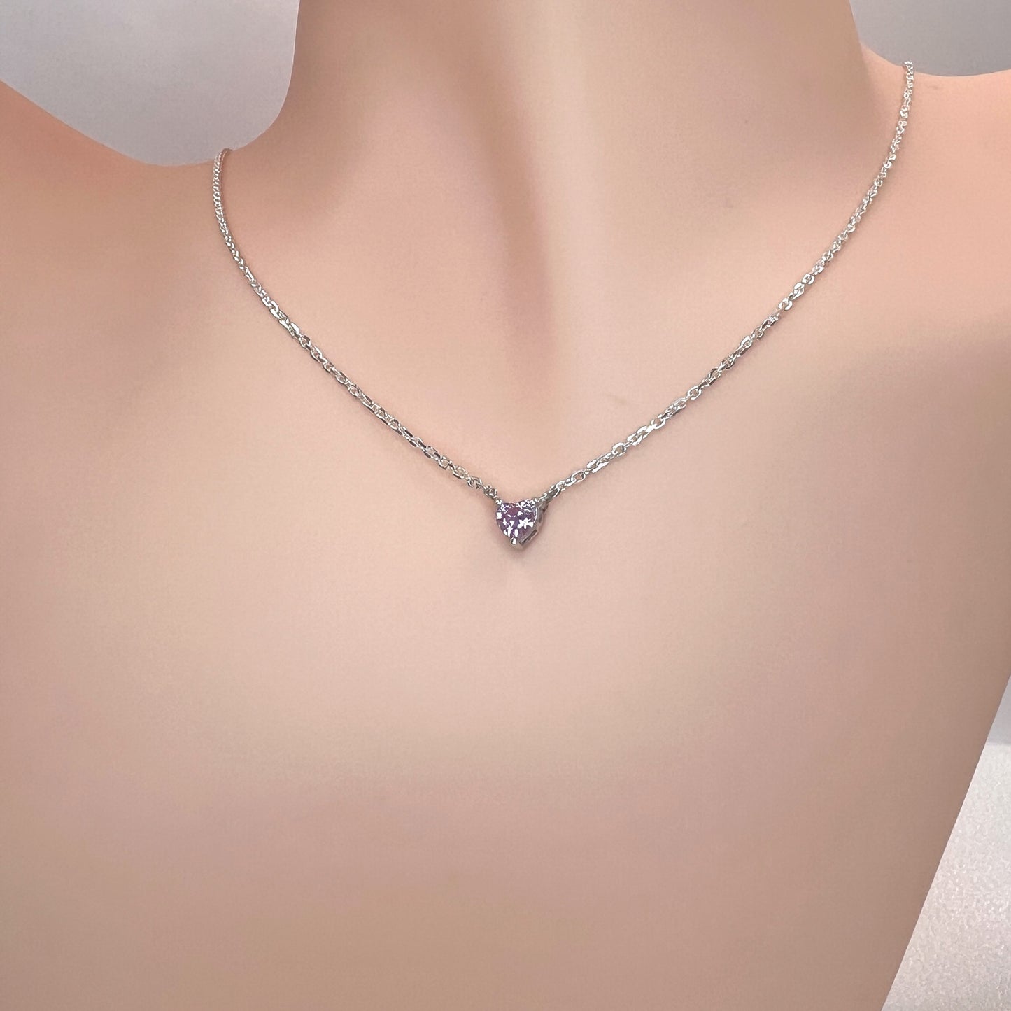 Solid 14K Gold Heart Birthstone Necklace, 925 Sterling Silver 4mm Small Dainty Love Charm Pendant, Personalized Birthday Gift for Her