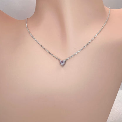 Solid 14K Gold Heart Birthstone Necklace, 925 Sterling Silver 4mm Small Dainty Love Charm Pendant, Personalized Birthday Gift for Her