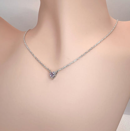 Solid 14K Gold Heart Birthstone Necklace, 925 Sterling Silver 4mm Small Dainty Love Charm Pendant, Personalized Birthday Gift for Her