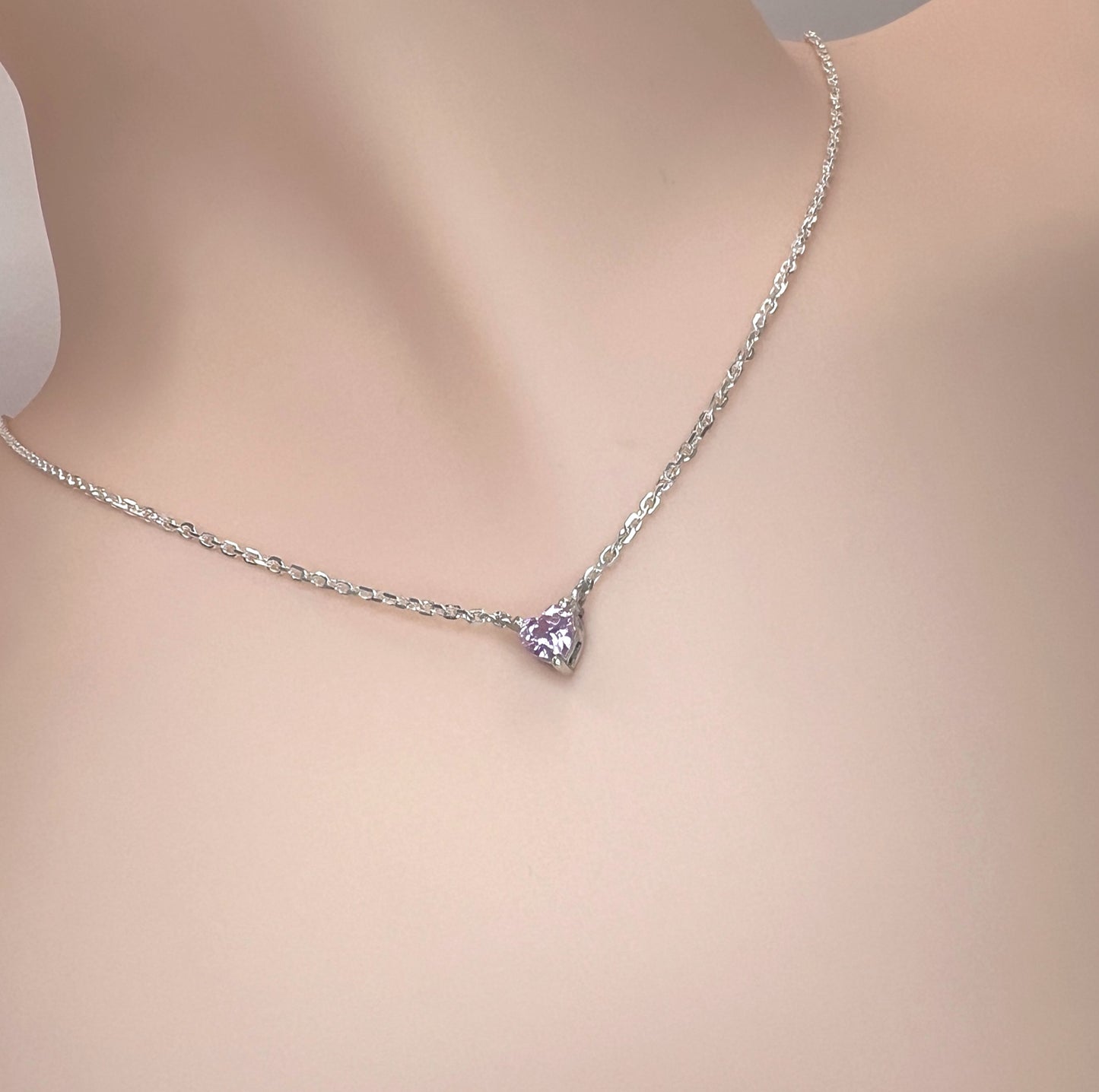 Solid 14K Gold Heart Birthstone Necklace, 925 Sterling Silver 4mm Small Dainty Love Charm Pendant, Personalized Birthday Gift for Her