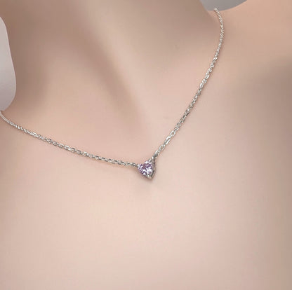 Solid 14K Gold Heart Birthstone Necklace, 925 Sterling Silver 4mm Small Dainty Love Charm Pendant, Personalized Birthday Gift for Her