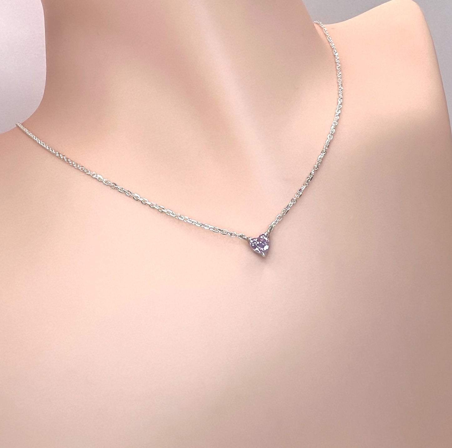 Solid 14K Gold Heart Birthstone Necklace, 925 Sterling Silver 4mm Small Dainty Love Charm Pendant, Personalized Birthday Gift for Her