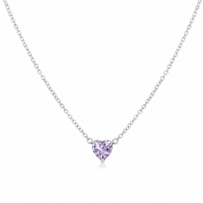 Solid 14K Gold Heart Birthstone Necklace, 925 Sterling Silver 4mm Small Dainty Love Charm Pendant, Personalized Birthday Gift for Her