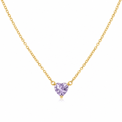 Solid 14K Gold Heart Birthstone Necklace, 925 Sterling Silver 4mm Small Dainty Love Charm Pendant, Personalized Birthday Gift for Her