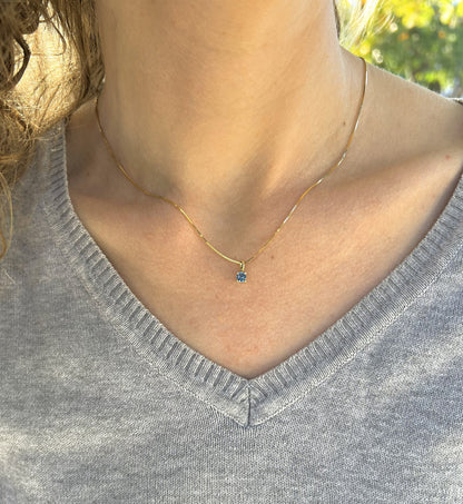Solid 14K Gold Birthstone Necklace, 4mm Small Dainty Round Crystal Charm Pendant for Women, Personalized Real Gold Gift for Her Stackable