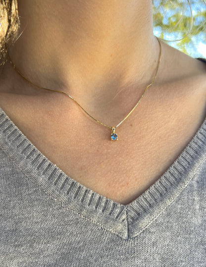 Solid 14K Gold Birthstone Necklace, 4mm Small Dainty Round Crystal Charm Pendant for Women, Personalized Real Gold Gift for Her Stackable