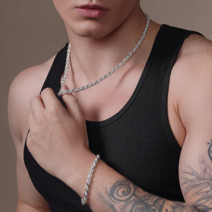 Solid 925 Sterling Silver Diamond Cut Rope Chain, High Polish Twisted Braid Necklace for Men & Women, Premium Silver Rope Chain Necklace