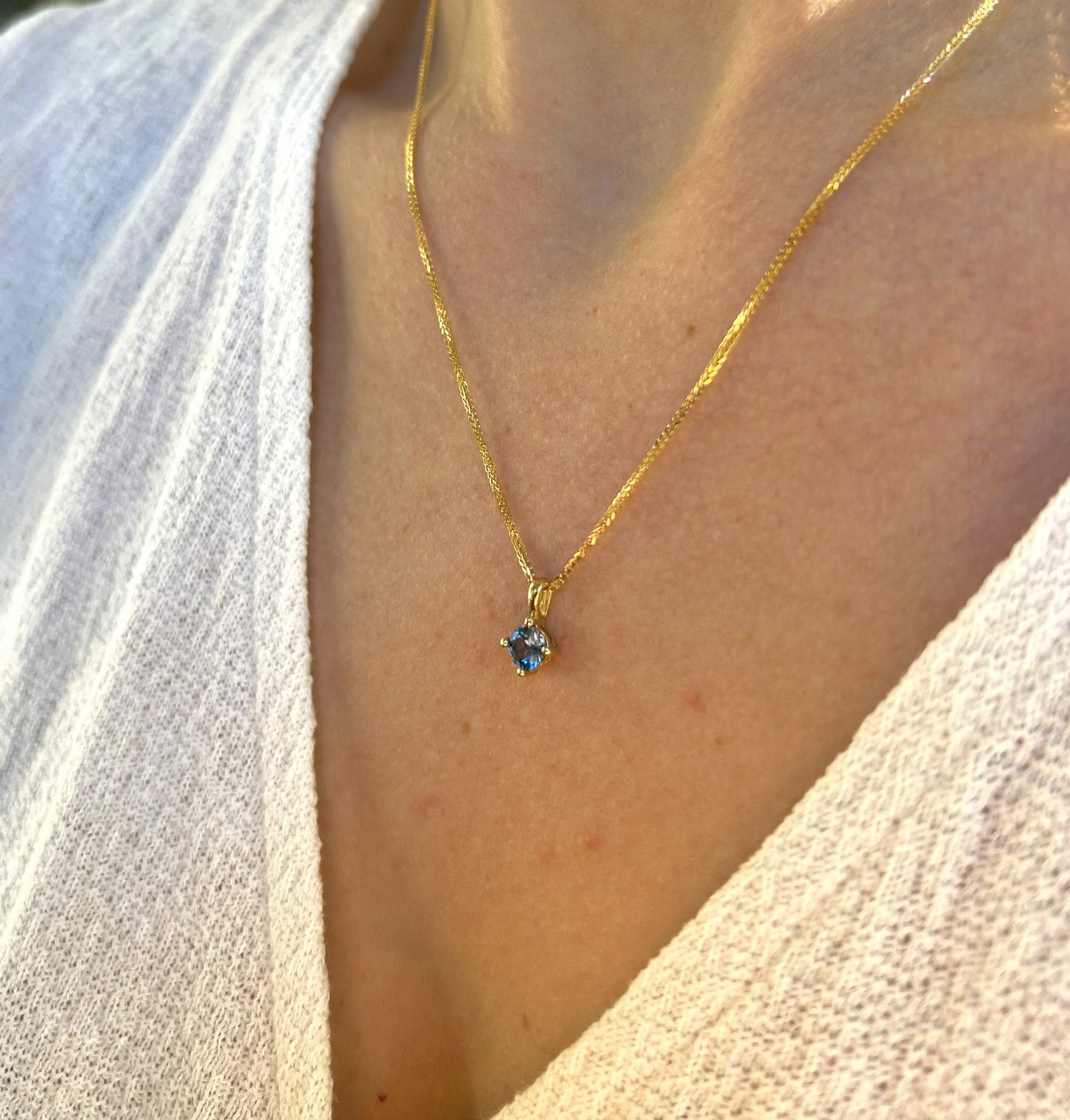 Solid 14K Gold Birthstone Pendant, 5mm Small Dainty Round Crystal Solitaire Charm for Women, Personalized Real Gold Birthday Gift for Her Stackable