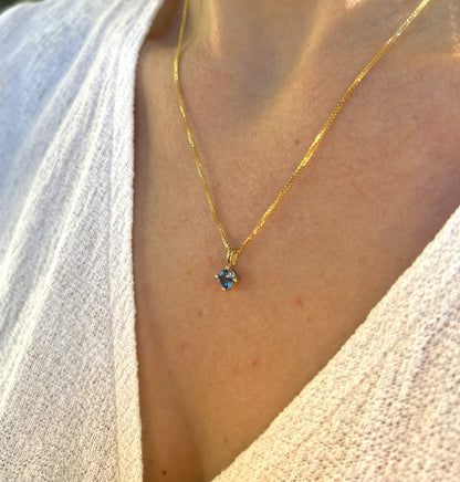 Solid 14K Gold Birthstone Pendant, 5mm Small Dainty Round Crystal Solitaire Charm for Women, Personalized Real Gold Birthday Gift for Her Stackable