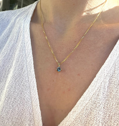 Solid 14K Gold Birthstone Pendant, 5mm Small Dainty Round Crystal Solitaire Charm for Women, Personalized Real Gold Birthday Gift for Her Stackable