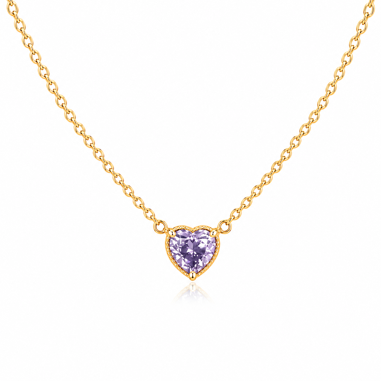 Solid 14K Gold Heart Birthstone Necklace, 925 Sterling Silver 5mm Grain Fancy Beaded Charm Pendant, Personalized Birthday Gift for Her