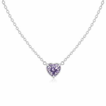 Solid 14K Gold Heart Birthstone Necklace, 925 Sterling Silver 5mm Grain Fancy Beaded Charm Pendant, Personalized Birthday Gift for Her