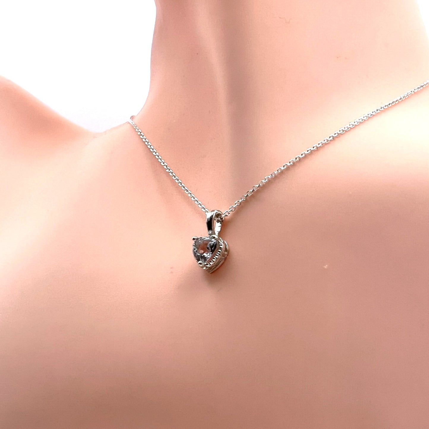 Solid 14K Gold Heart Birthstone Pendant, 925 Sterling Silver 5mm Grain Fancy Beaded Charm Necklace, Personalized Gift for Her Stackable