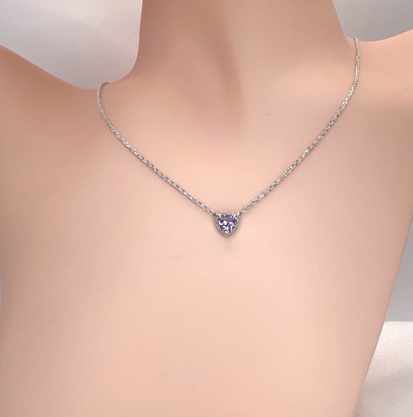 Solid 14K Gold Heart Birthstone Necklace, 925 Sterling Silver 5mm Grain Fancy Beaded Charm Pendant, Personalized Birthday Gift for Her