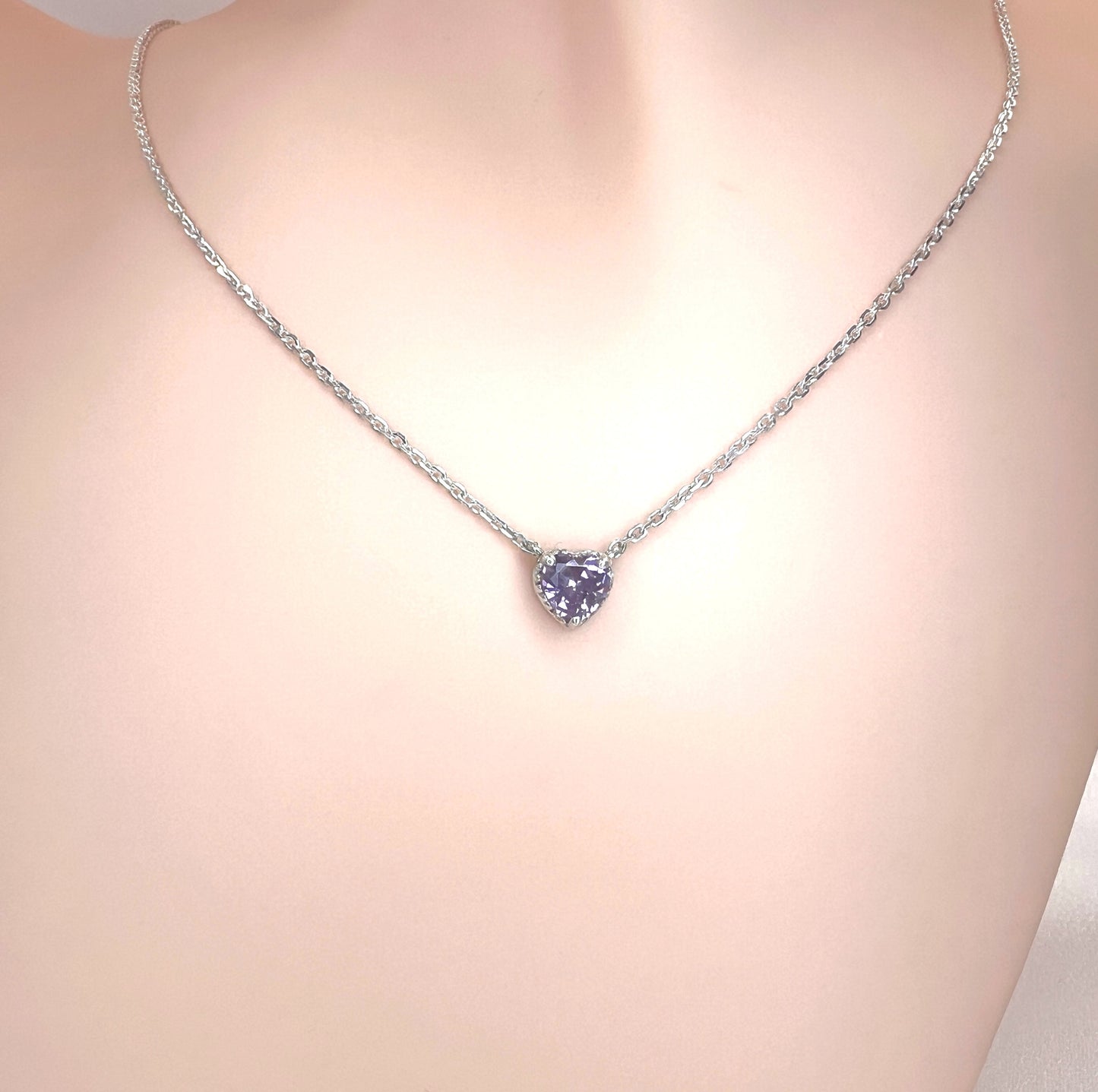 Solid 14K Gold Heart Birthstone Necklace, 925 Sterling Silver 5mm Grain Fancy Beaded Charm Pendant, Personalized Birthday Gift for Her