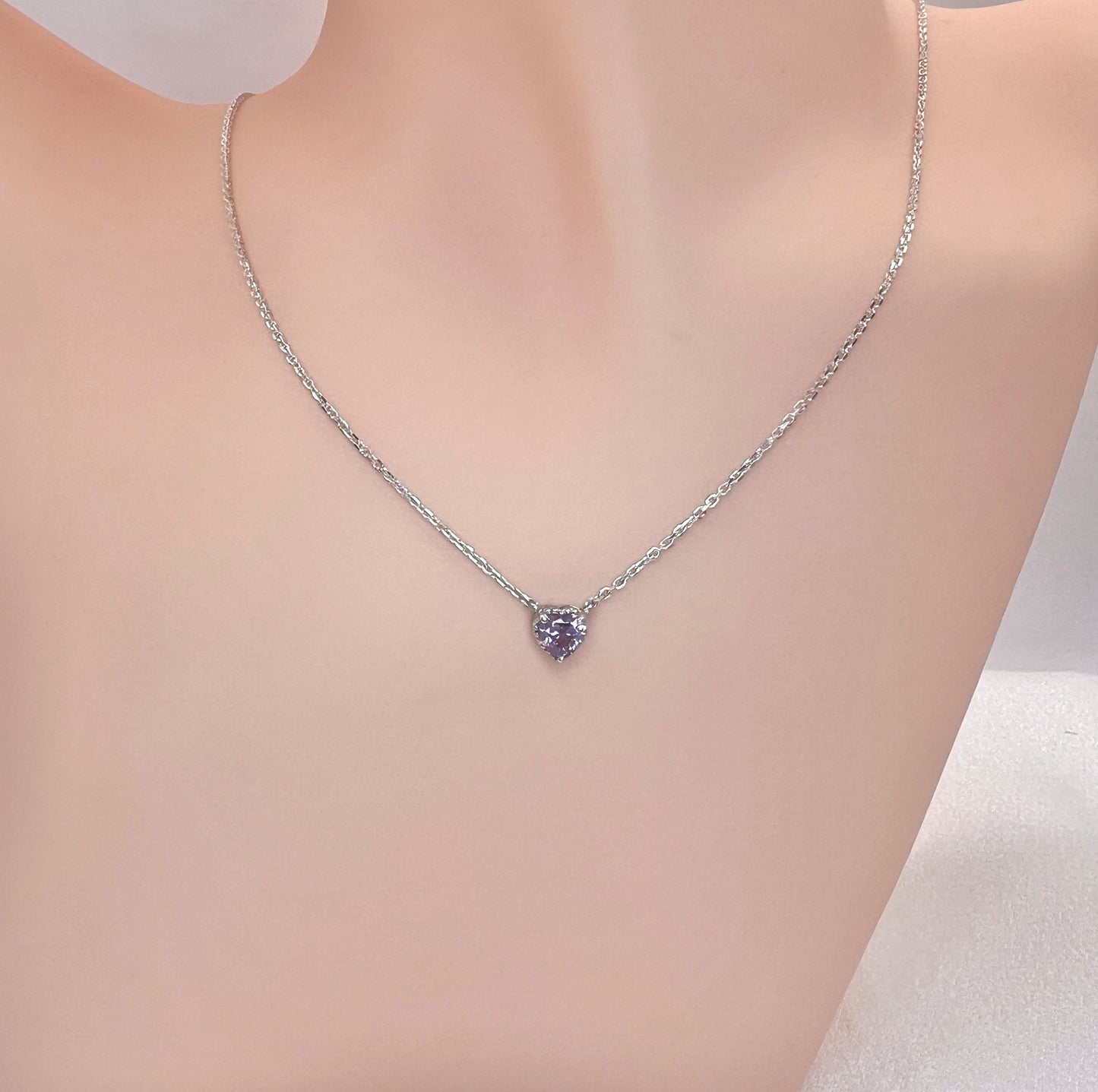 Solid 14K Gold Heart Birthstone Necklace, 925 Sterling Silver 5mm Grain Fancy Beaded Charm Pendant, Personalized Birthday Gift for Her