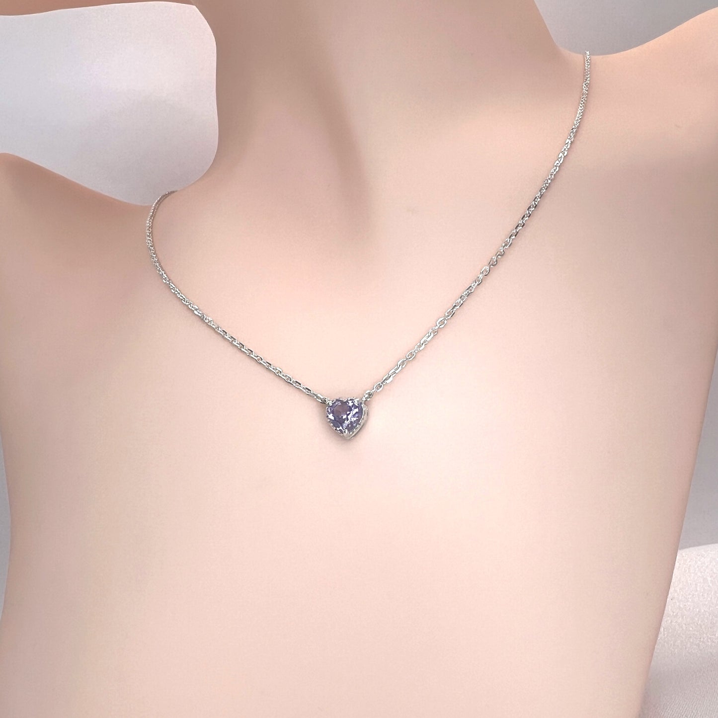 Solid 14K Gold Heart Birthstone Necklace, 925 Sterling Silver 5mm Grain Fancy Beaded Charm Pendant, Personalized Birthday Gift for Her
