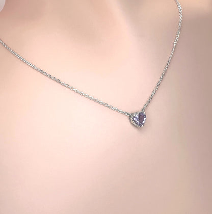 Solid 14K Gold Heart Birthstone Necklace, 925 Sterling Silver 5mm Grain Fancy Beaded Charm Pendant, Personalized Birthday Gift for Her