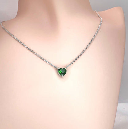 Solid 14K Gold Heart Birthstone Necklace, 925 Sterling Silver 5mm Dainty Love Charm Pendant, Personalized Birthday Gift for Her Stackable