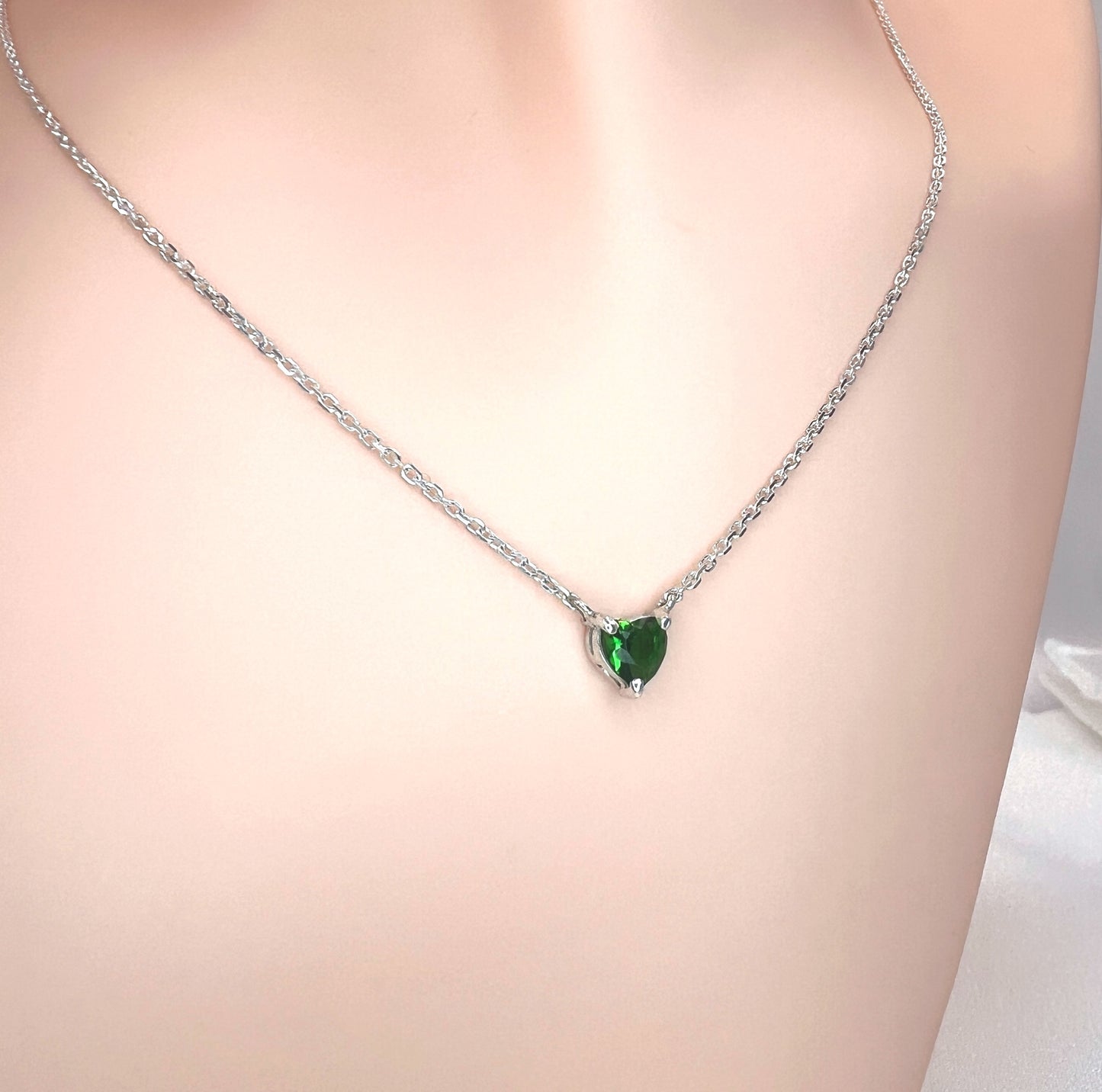 Solid 14K Gold Heart Birthstone Necklace, 925 Sterling Silver 5mm Dainty Love Charm Pendant, Personalized Birthday Gift for Her Stackable